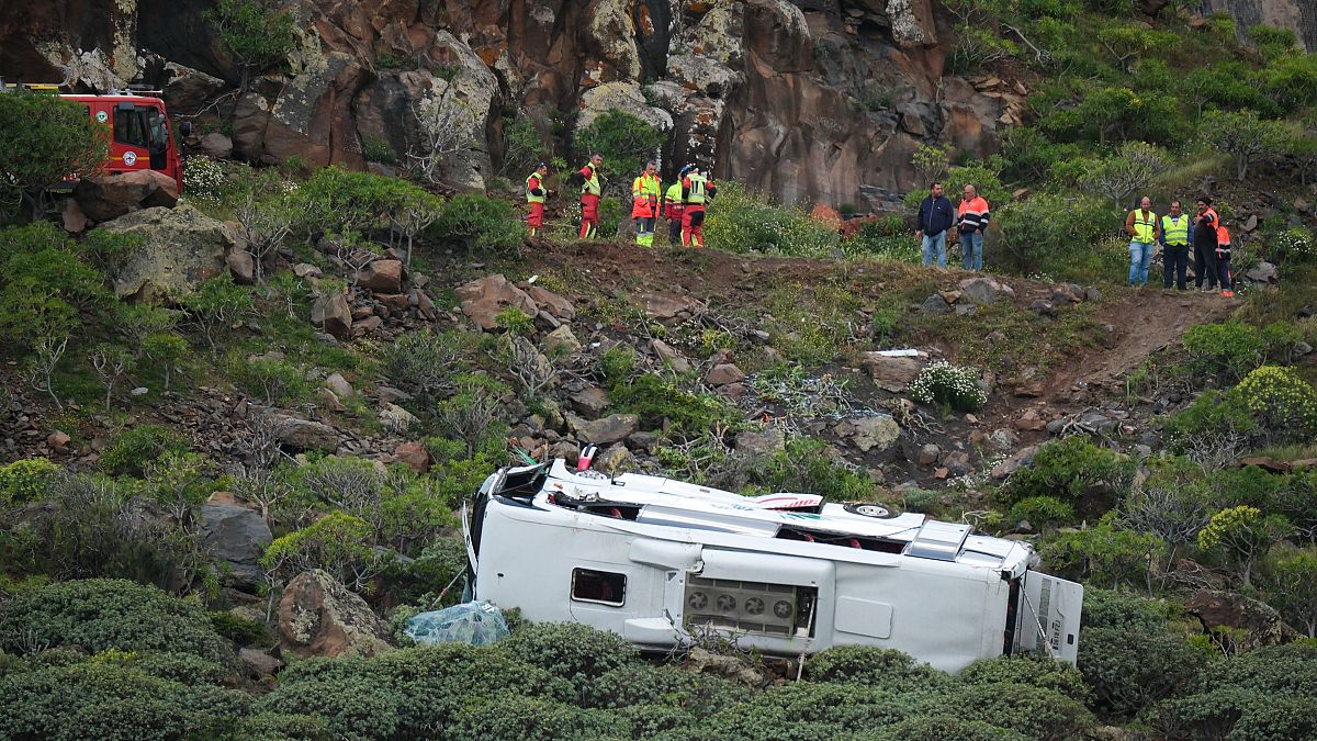 Al menos un fallecido y 27 heridos tras la caída de un autobús turístico en la gomera. 1 La gomera.